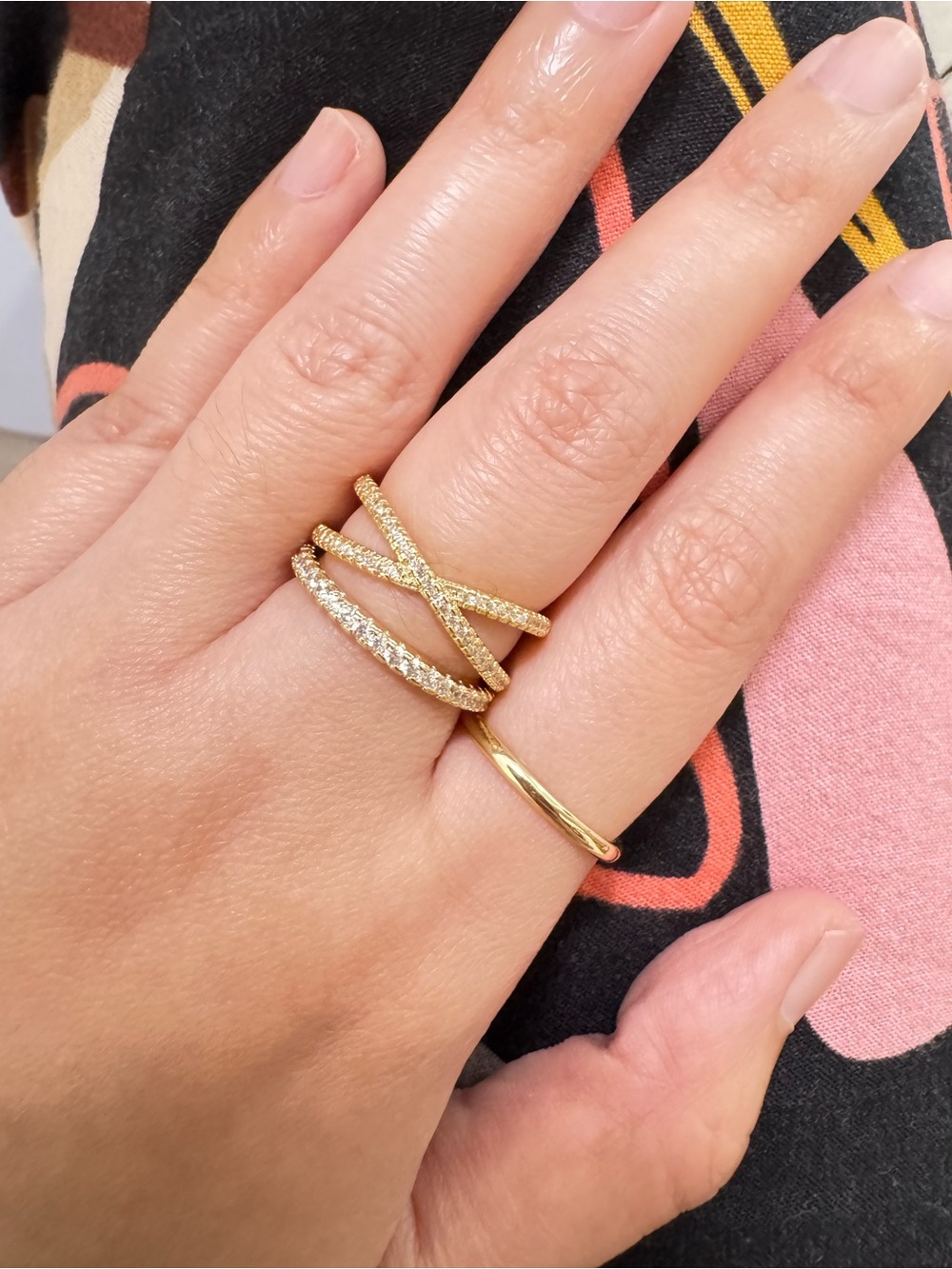 Gold Pavé Crisscross Ring - Elegant Women's Fashion Ring